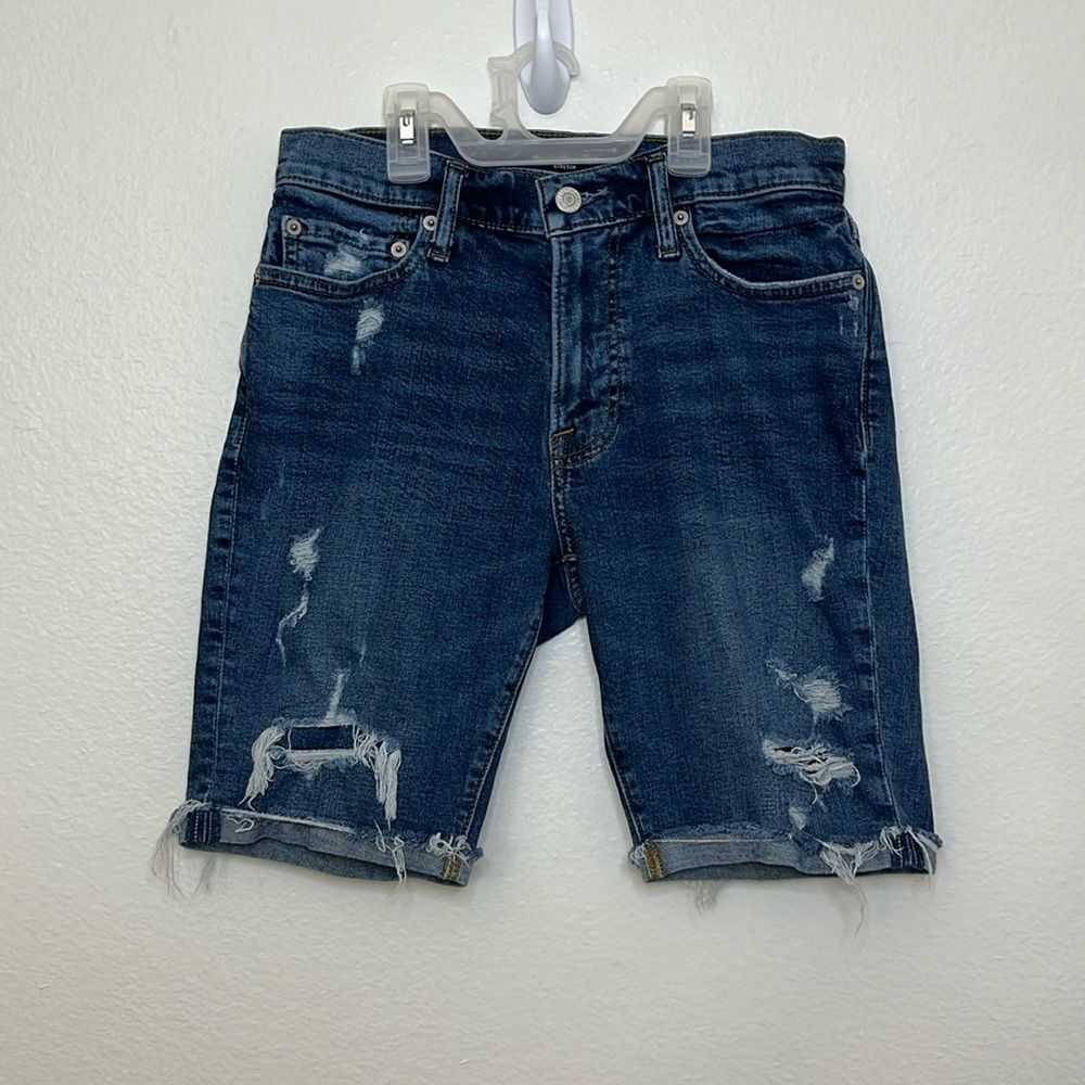 Abercrombie & Fitch A&F mens distressed Cuffed blue denim jeans shorts size 28